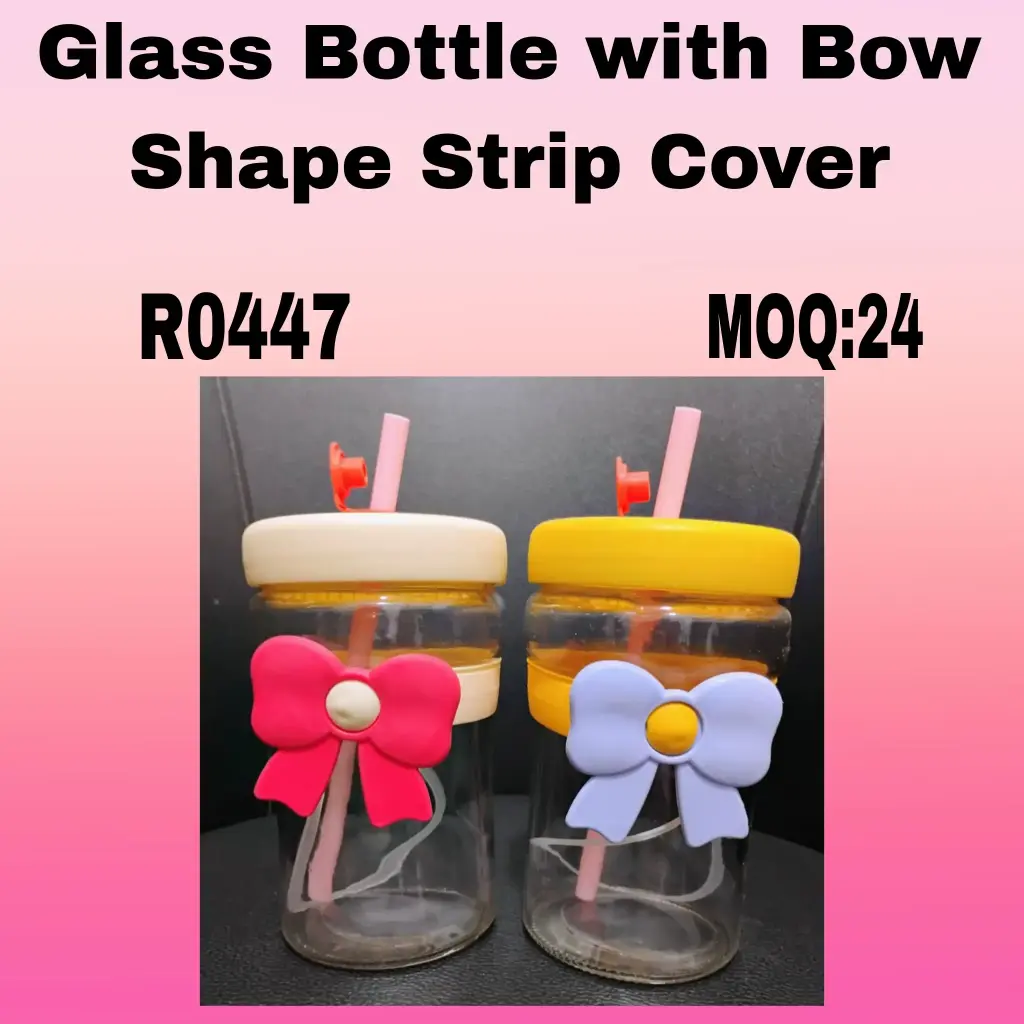 [R0447] Glass Bottle with Bow Shape Strip Cover 